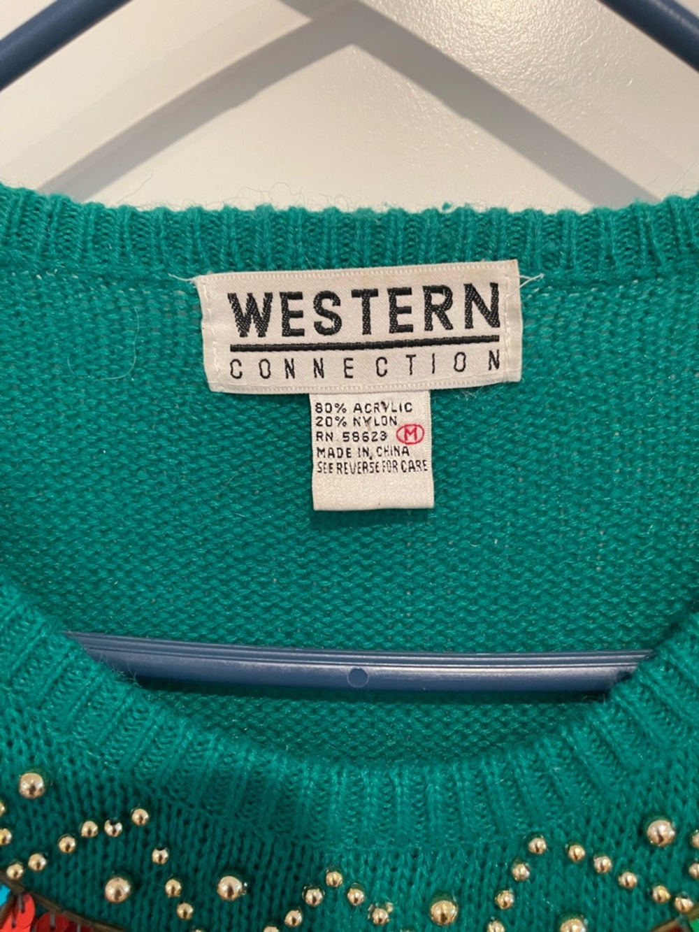 Western Connection Teal Sequin Feather-Accent Sweater - Picture 3 of 6